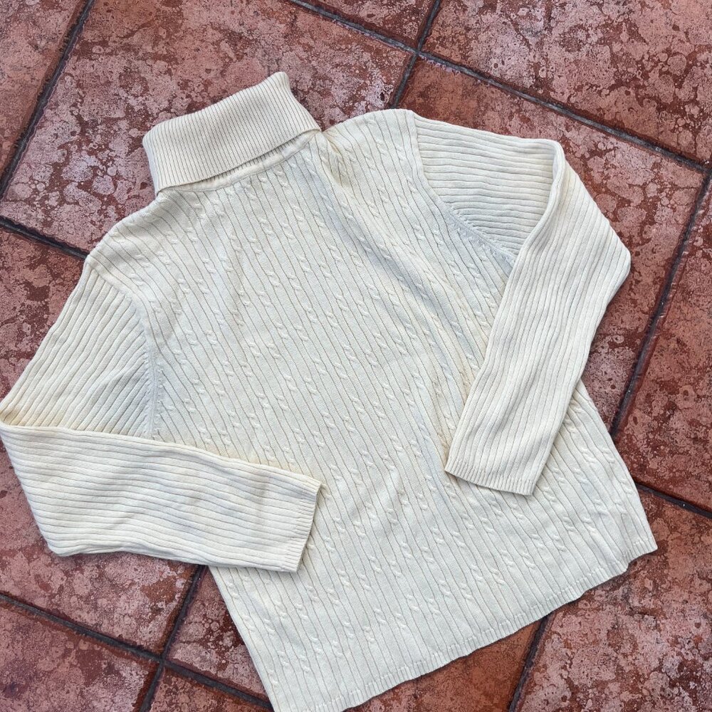 Cable Knit Butter Yellow Turtleneck - Size S/M